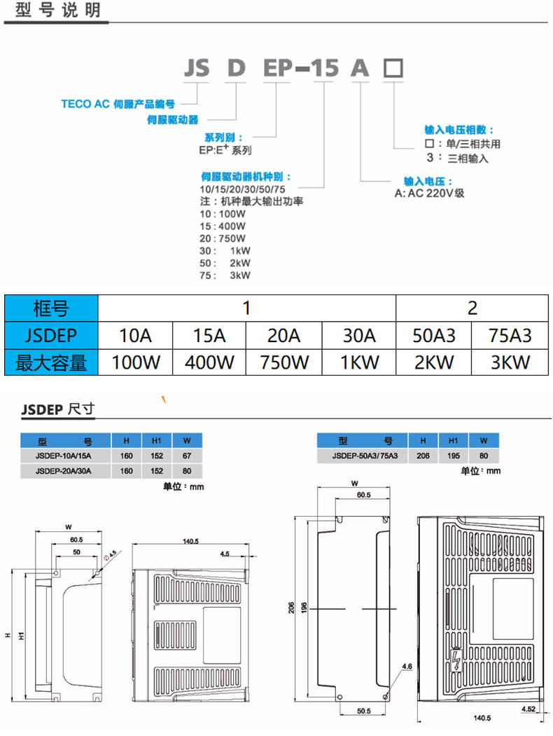 JSDEP伺服驅動器型號參數 JSDEP伺服驅動器型號參數